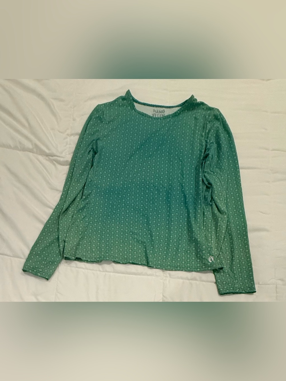 Hang Ten Green Geometric Print Long Sleeve Top Size Large